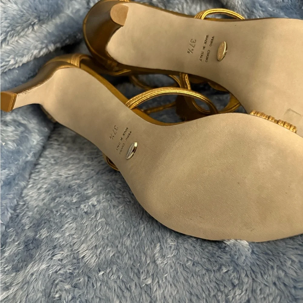 Sergio Rossi Gold Sandals with High Heel and Braided Straps